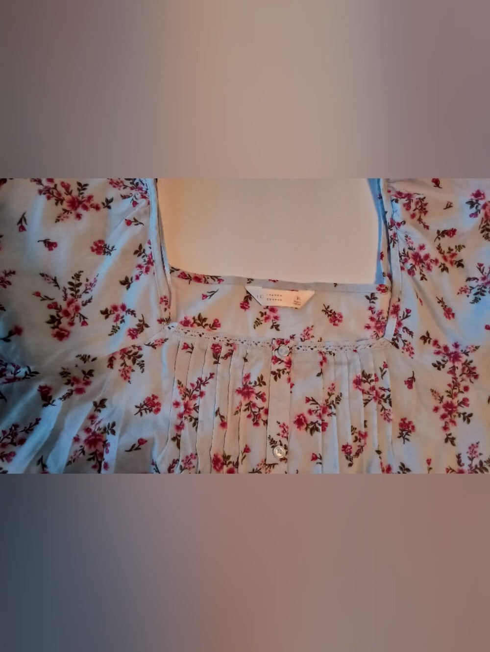 LC Lauren Conrad Light Blue Floral Pintuck Tank Top with Pink Blossoms